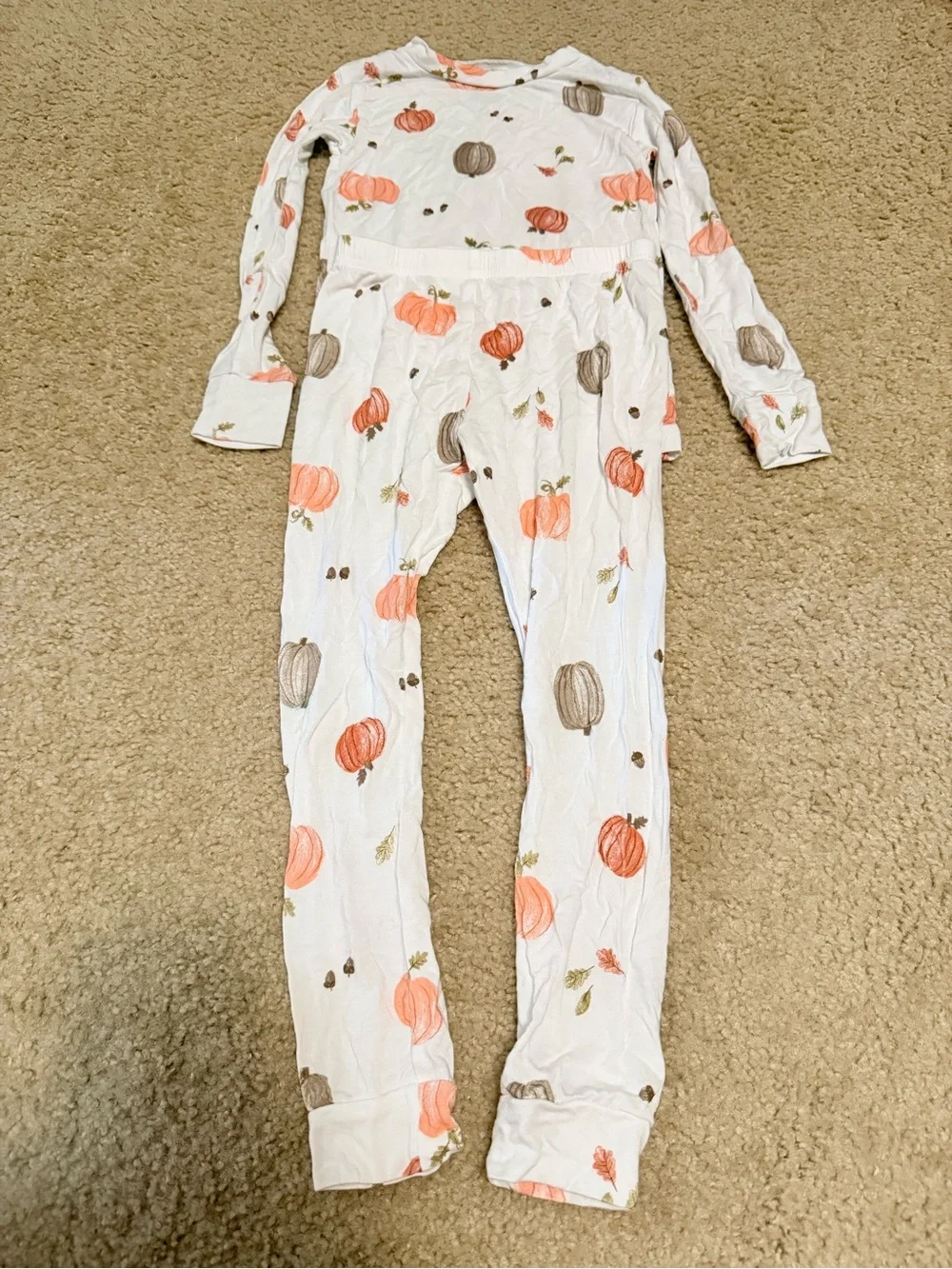Carter's White Pumpkin Print Two-Piece Pajama Set with Orange and Brown Pumpkins
